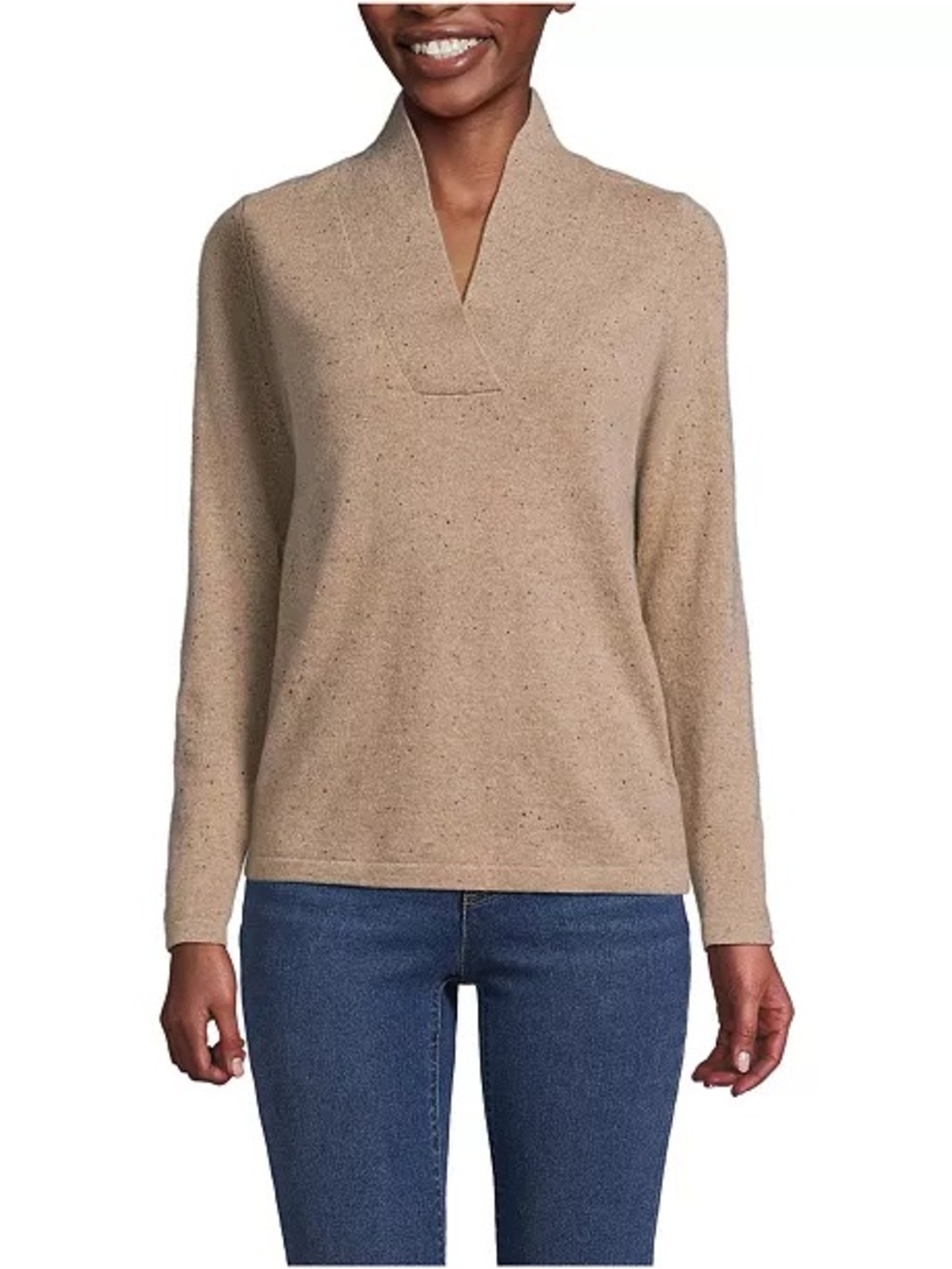 Lands End Women’s Shawl Neck 100% Cashmere Sweater Size Medium Lt Brown EUC